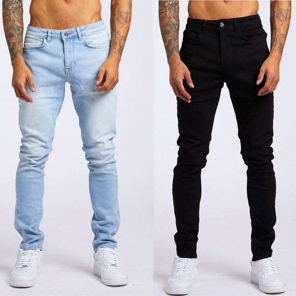 Moda jeans maré calças masculinas na moda preto fino ajuste denim leggings médio estiramento tipo apertado calças de cowboy bottoms