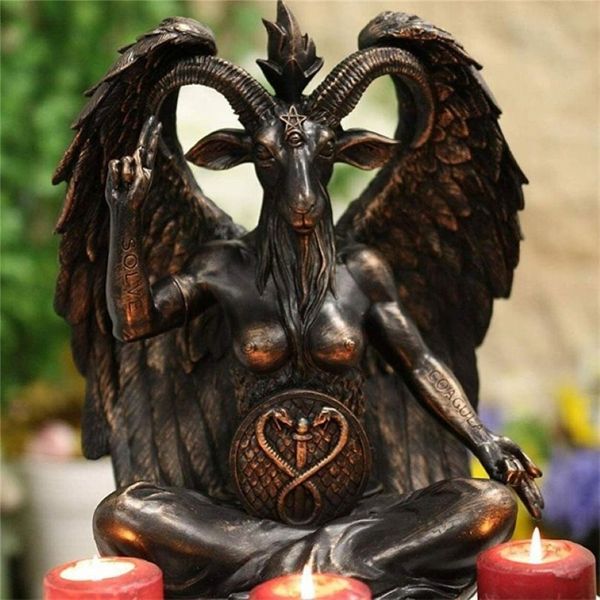 Satanás cabra baphomet estátua pendurado porta aldrava placa decoração da parede resina artesanato ornamentos religiosos escultura 220816292j