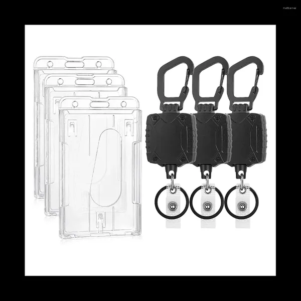 Chaveiros 3Pack Vertical 2-Card Badge Holder e Heavy Duty Retrátil Keychain Reel Hard Plastic ID Holders