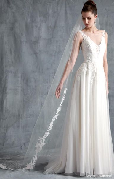 Nuovo arrivo Uno strato di velo da sposa Tulle Appliques Lungo pavimento lunghezza Bianco Avorio Abito da sposa vintage Velo da sposa Disponibile veloce D7222961