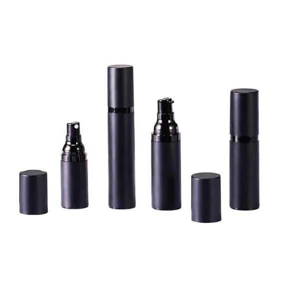 Atacado vazio preto fosco plástico como garrafas de bomba de spray airless 15ml 30ml 50ml dispensador para cosméticos líquidos/loção ll