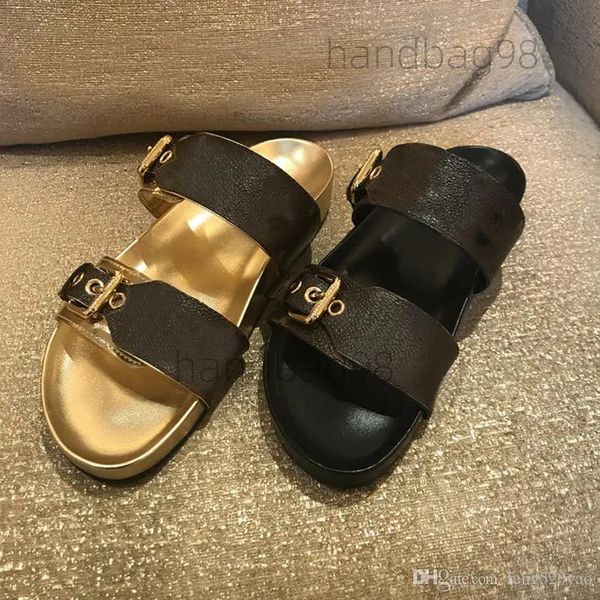 Klassische Paar Hausschuhe Sommer Luxus Frau Strand Cartoon Big Head Leder Flache Gürtelschnalle Sandalen Hotel Bad Männer Slides Designer Frauen Schuhe Große Größe 35-45