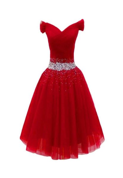 Süßes rotes Tüll-Heimkehrkleid mit V-Ausschnitt 2020, schulterfrei, kurzes formelles Partykleid, mit Schnürung, Vestido De Festa, Abschlussfeier, Homeco4947218