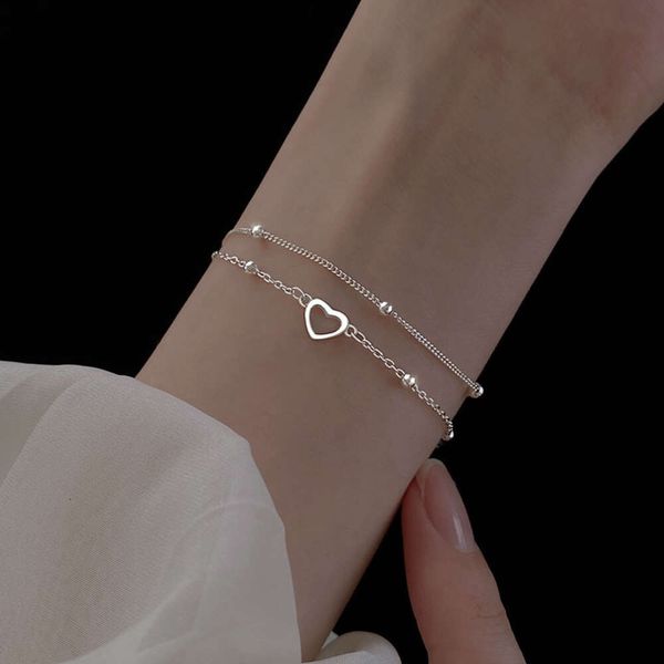 S Sterling Silber Doppelschichtiges Love for Women's Instagram Summer Kleines, frisches, einfaches, süßes, süßes Armband für die beste Freundin in Herzform