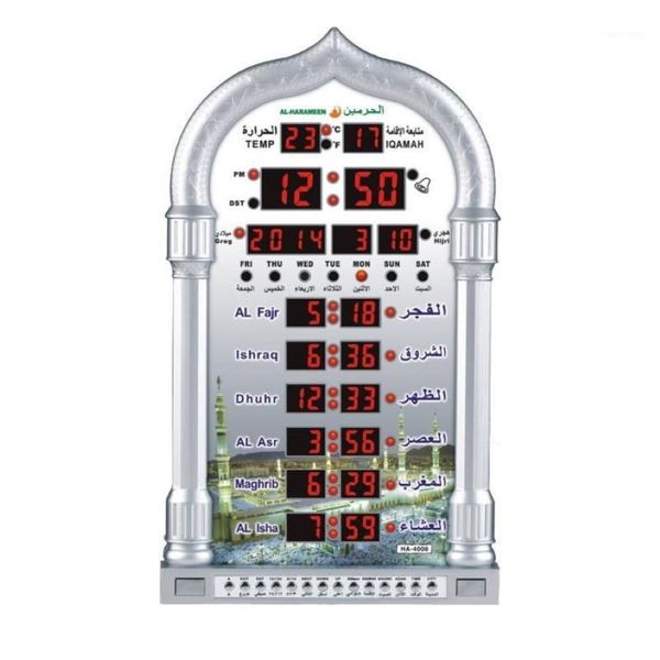 Mesquita azan calendário muçulmano oração relógio de parede alarme display lcd digital relógio de parede decoração para casa quartzo agulha ampulheta 1236v