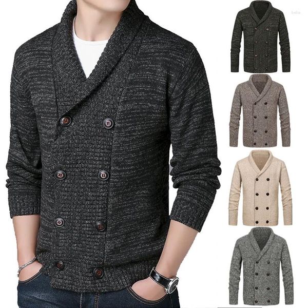 Camisolas masculinas outono e inverno camisola de malha dupla breasted solto casual cardigan masculino casaco quente roupas