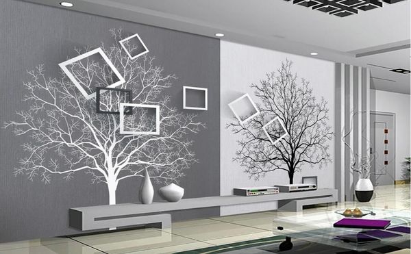 Schwarz-Weiß-Baum einfache 3D-TV-Hintergrundwandbild 3D-Tapete 3D-Tapeten für TV-Hintergrund8270852