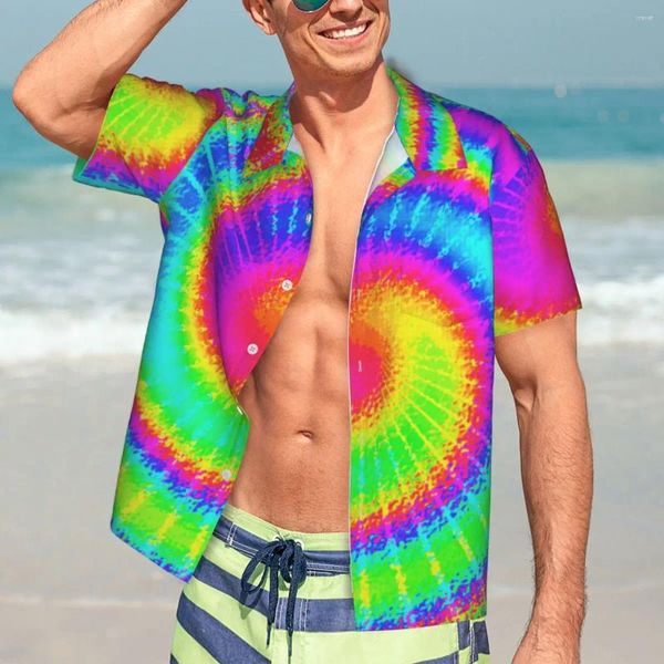 Herren Freizeithemden Hippie Sommerhemd Männer Strand Retro 70er Jahre Batik Kurzarm Mode Grafik Elegant Übergroße Blusen