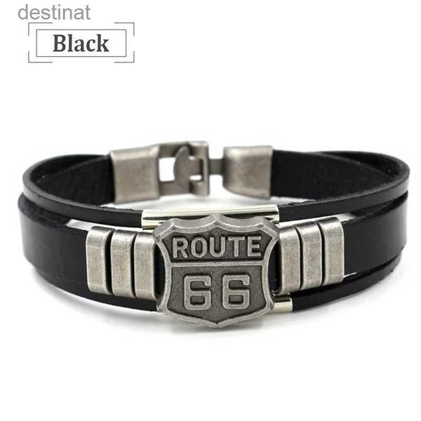 Frisado na moda rota americana 66 padrão impresso pulseira masculina pulseira de metal multicamadas pulseira de couro acessórios nova festa jóias l24213