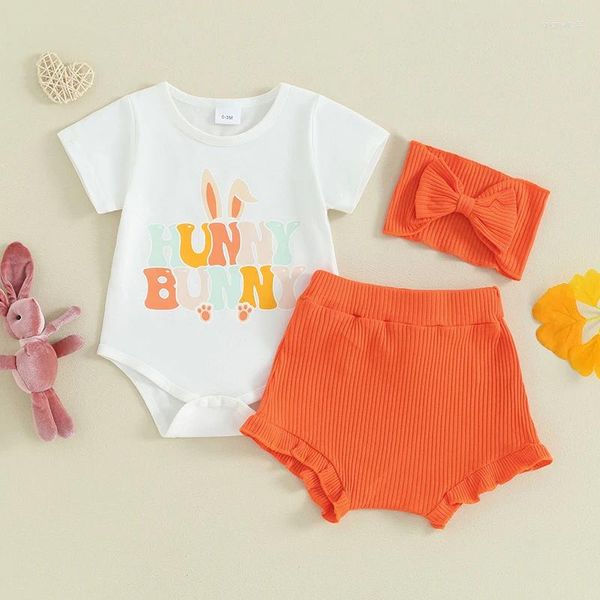 Set di abbigliamento Shorts di Pasqua per bambini Pasqua White Short Short Letter Tops Tops Ruffle PP Basche