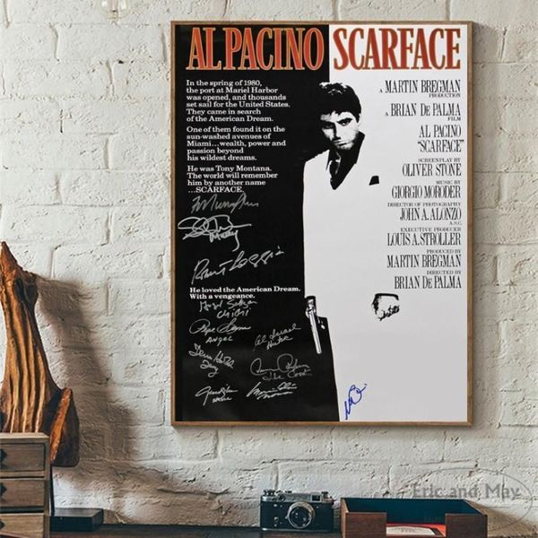 Assinatura filme scarface pintura cartaz impressão decorativa fotos de parede para sala estar sem moldura decoração para casa accessories1237u