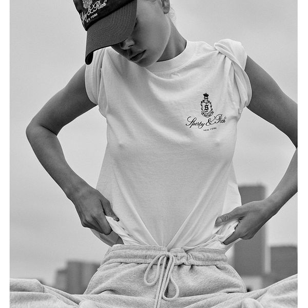2024ss New Sporty Rich Designer T-shirt Donna Fashin Crown Maglietta stampata con lettere 100% cotone Pullover casual Top sportivo T-shirt da spiaggia da donna 24031201