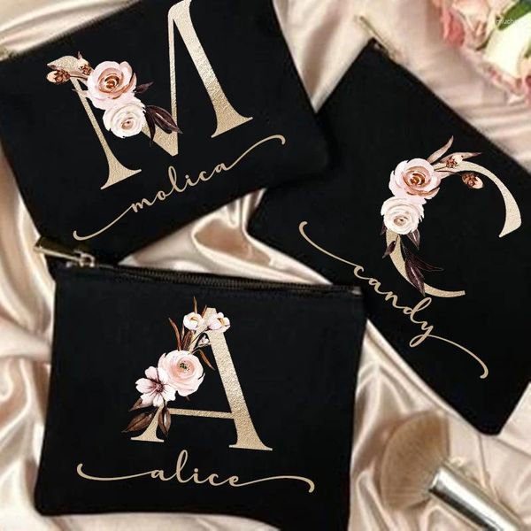 Bolsas de cosméticos personalizados nomes de maquiagem de maquiagem personalizados maquiagem de maquiagem de casca de noiva Presente Organizador de higiene pessoal da tela de higiene pessoal