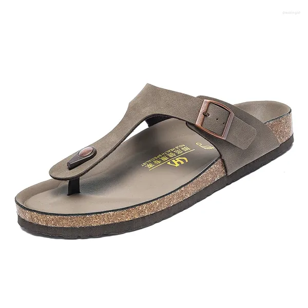 Sandálias 2024 Verão Homens Chinelos de Cortiça PU Couro Flip Flops Homens Clássico Casual