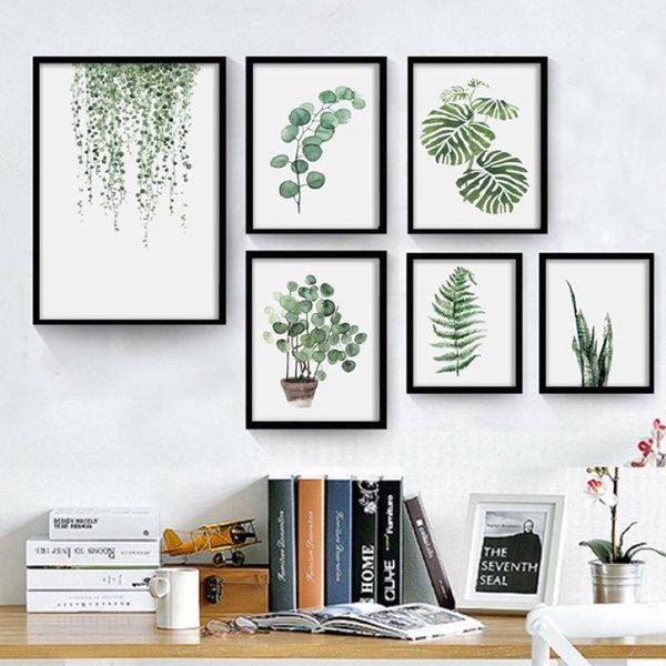 Цифровая живопись с зеленым растением, современная декорированная картина в рамке, модное искусство, роспись, украшение стены дивана, рисунок VT1496-1261o