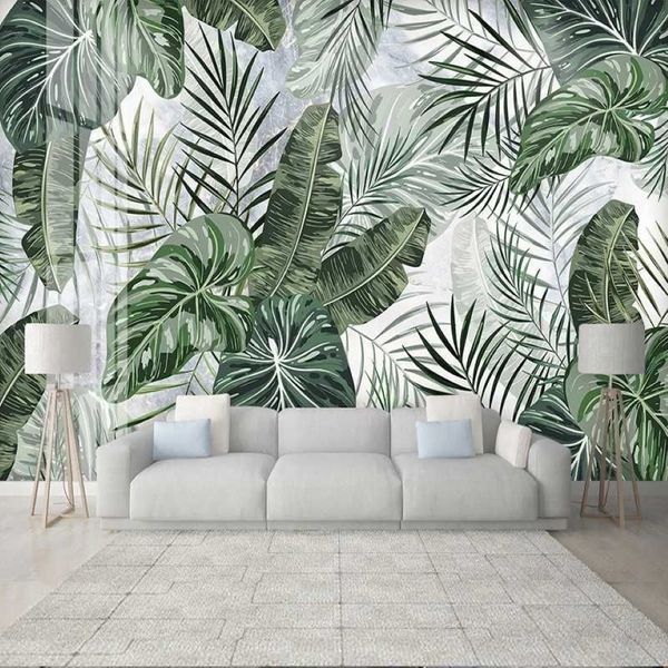 Papel de parede personalizado po 3d, mural de plantas tropicais, folhas, decoração de parede, pintura, quarto, sala de estar, plano de fundo de tv, fresco, cobertura de parede 2610