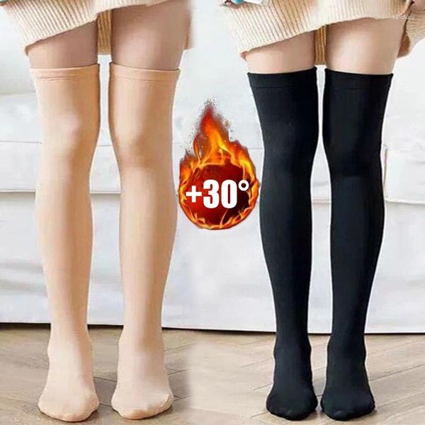 Calzini da donna 40/60 cm Inverno Addensare Calze di velluto morbido Lolita Caldo peluche Lungo Coscia alta sopra il ginocchio Leggings a compressione