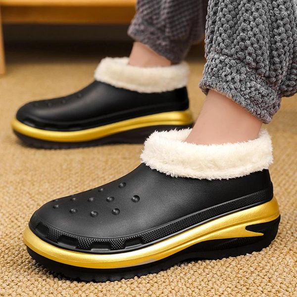 Stivali invernali uomo donna peluche suola spessa slip on pioggia moda zoccoli da esterno scarpe antiscivolo stivali da neve in cotone caldo per coppia