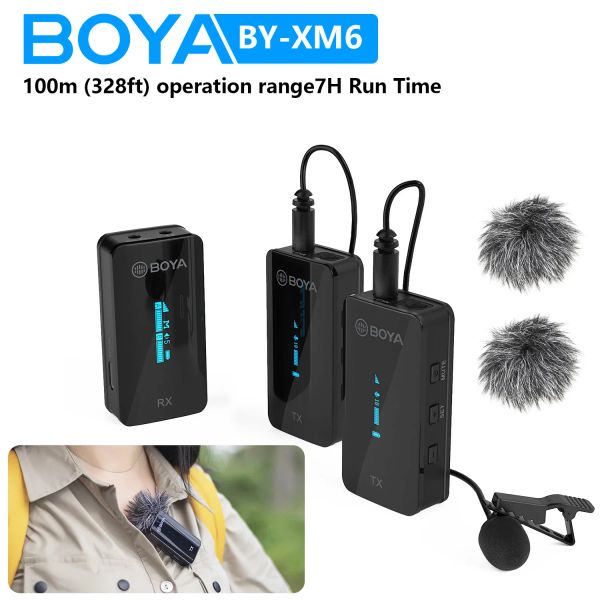 Peças Boya Byxm6 S1 S2 2.4ghz Microfone de lapela sem fio condensador para PC Smartphone Android Iphone Câmera Dslr Streaming Youtube Vlog