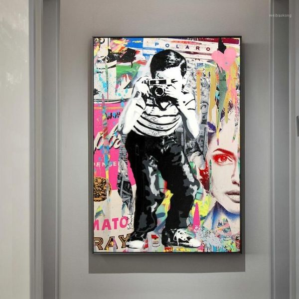 Картины мальчик принимает Pos Street Art холст граффити принты настенные панно для детской комнаты Cuadros Decoration1273h