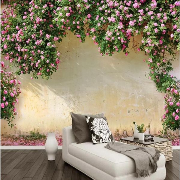 Papel de parede 3d com mural de parede, fundo rosa, decoração de parede, sala de estar, quarto, plano de fundo de tv, revestimento de parede para paredes 3 d, murais de flores218j