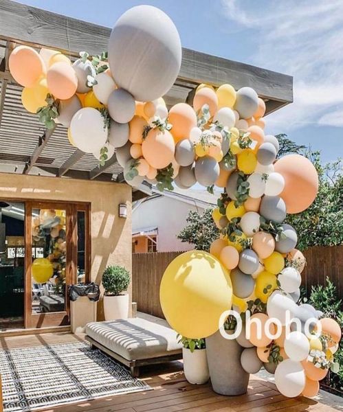 Decorazione per feste Pastello Grigio Pesca Giallo Bianco Palloncino Ghirlanda Arco Kit Matrimonio Matrimonio Compleanno San Valentino Genere Rev3958594