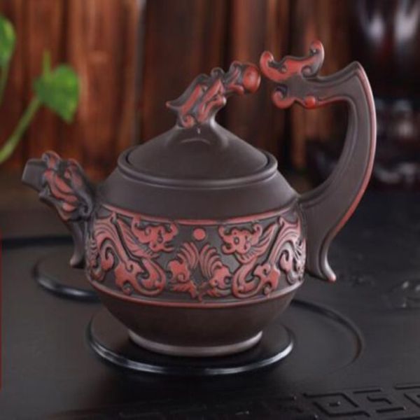 Raro chinês artesanal realista dragão de yixing zisha bule de argila roxa246e