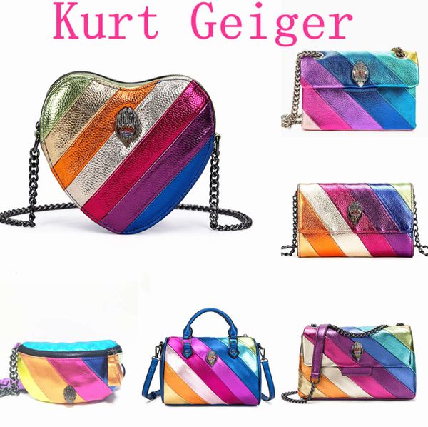 Kurt Geiger Bolsa Eagle Heart Rainbow Bag Luxurys Tote Mulheres Bolsa De Couro Ombro Designer Mens Shopper Crossbody Rosa Embreagem Viagem Prata Corrente Peito Sacos KJ