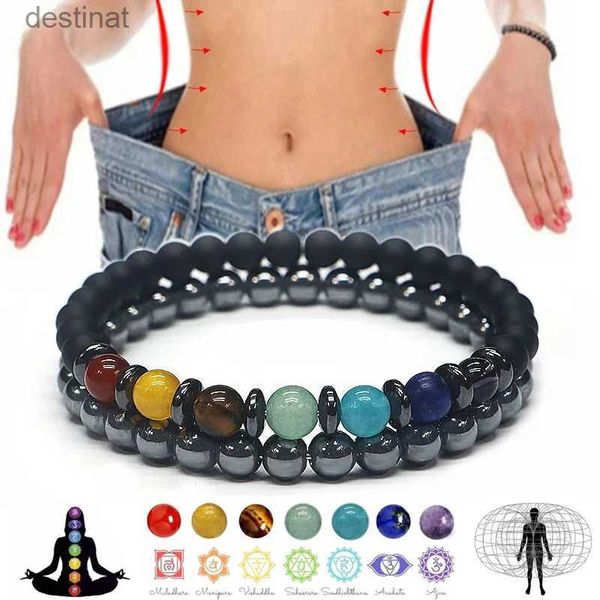 Perlen 2022 6mm Yoga 7 Chakra Armband Männer Frauen Verloren Gewicht Magnetische Hämatit Türkische Bösen blick Armband Für männer Spirituellen SchmuckL24213