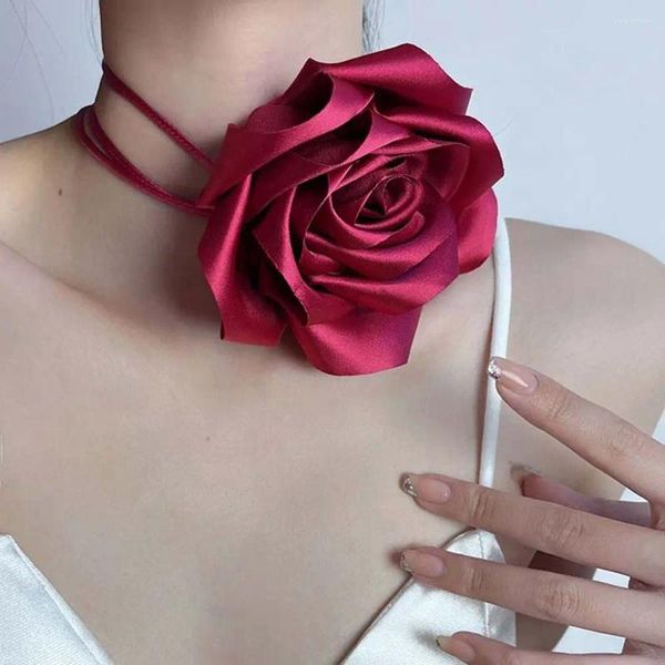 Cinture Fiore Rosa Girocollo Cintura Personalità Vita Gioielli Catena per il corpo Collana in raso per accessori di abbigliamento