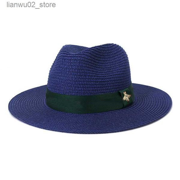 Шляпы с широкими полями Ведро Шляпы Модные Соломенные Шляпы Роскошная Панама Для Мужчин Женщин Сплошной Цвет Джазовая Кепка Верхние Кепки Дизайнерская Панама Шляпа С Красной Зеленой Лентой Шляпа от Солнца Q240312