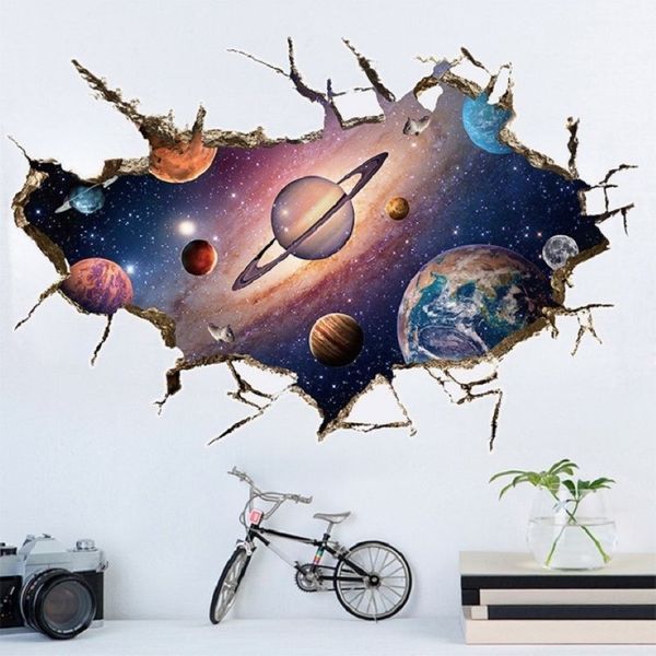 Simanfei espaço galáxia planetas adesivo de parede à prova dwaterproof água vinil arte mural decalque universo estrela papel parede crianças quarto decorar 201106252h