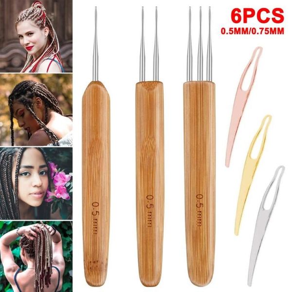 Zanaat Araçları 6pcs 0 75mm 0 5mm Dreadlocks Tığ kancaları Set Saç Uzantıları Dokuma İğneleri Kilitleme İğne Aracı TP-289T