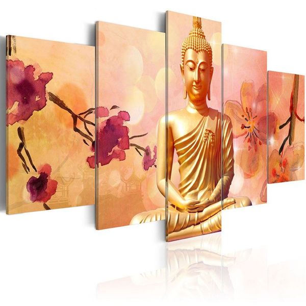 5pcs die Weltgeschichte Thai Buddha Statue Leinwand Wandmalerei Kunst moderne Heimdekoration Wandkunst Bild zu Buddha unfriMamed241g