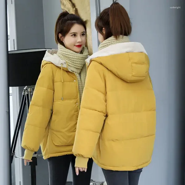 Mulheres Trench Coats Inverno Curto Mulheres Para Baixo Casaco De Algodão Com Capuz Grosso Solto E Quente Moda Jaqueta De Neve