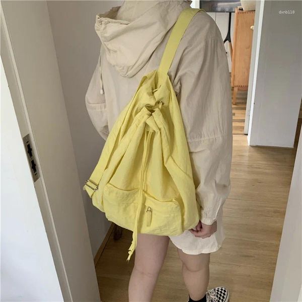 Schultaschen Y2k Casual Damen Rucksack mit Kordelzug Korea Einfache Nylonrucksäcke Fashion Solid All Match Einkaufstasche Student