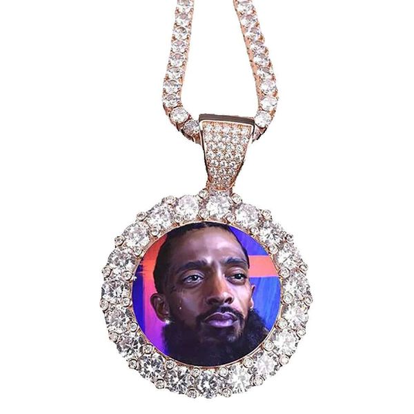 Foto T T Medaglioni con ciondolo 14K Collana tonda personalizzata Collana da 3 mm Catena da tennis Sier Colore oro Zircone Uomo Gioielli Hiphop GG Ennis GG ennis