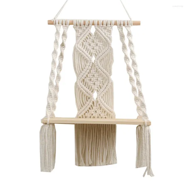 Placas decorativas boho macrame parede pendurado prateleira decoração tecido borla tapeçaria artesanal corda de algodão suporte planta