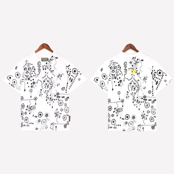 Tasarımcı Gömlekler Denim Grafik Tee Beyaz İllüstrasyon Baskı Çift Gevşek Case Crewneck Street Moda Tişörtleri