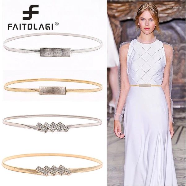 Gürtel Elegante Metall Stretch Taille Gürtel Für Frauen Glänzenden Strass Dünnen Bund Weibliche Dame Kleid Mantel Dekor Strap