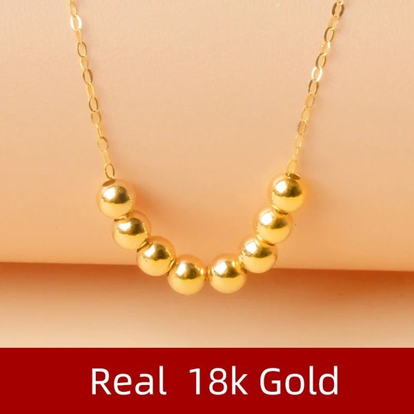 Zhixi puro 18k ouro colar pingente au750 pequenas bolas douradas 3mm o corrente das mulheres jóias finas presentes de festa 240306