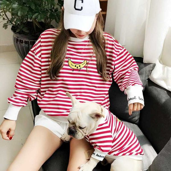 Abbigliamento per cani a righe Banana Pet Abbigliamento coordinato Vestiti per cuccioli per cani Camicia genitore-figlio Bulldog francese267A