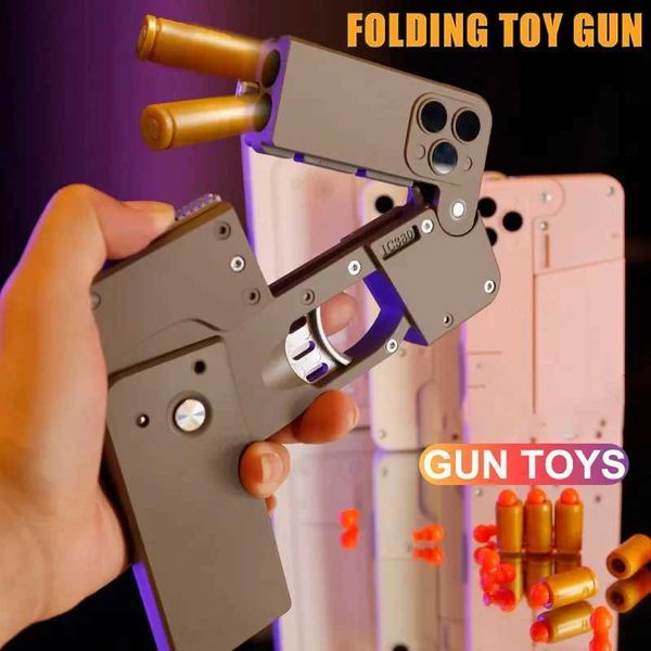 Gun Toys Neue faltbare Handypistole Soft Bullet Gun Handschießpistole zur Verformung herausgeworfen für Erwachsene Geburtstagsgeschenke für Jungen 240307