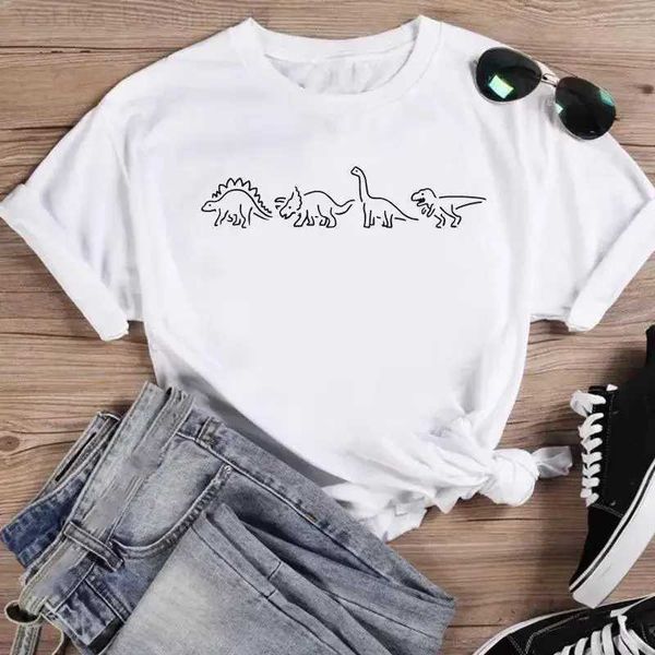 Mulheres T-shirt Mulheres Moda Dinossauro Bonito 90 Tendência Dos Desenhos Animados Curto Sle Verão O-pescoço Camisa Impressão T-shirts Fe Gráfico T Top Tee T-shirt L24312