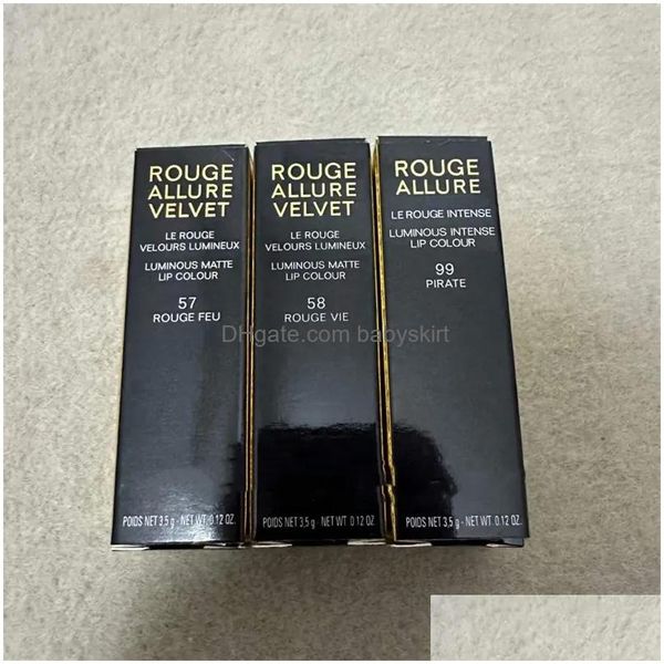 Batom nova chegada preto pressionado tubo de alumínio batons menina lábio cosméticos rouge allure veet 57 58 99 3 cores estoque de longa duração wa dh38m