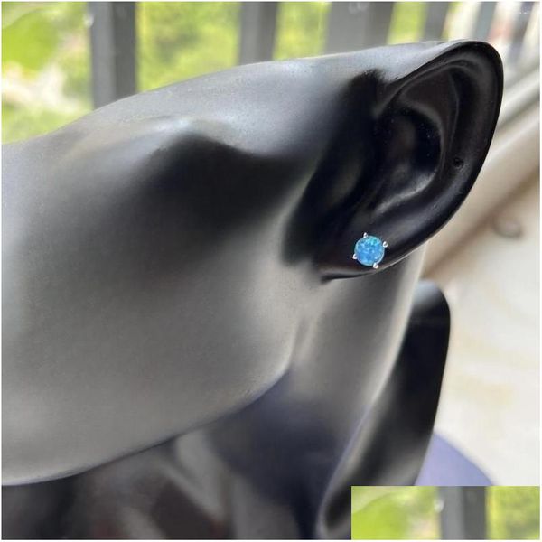 Andere Ohrstecker 1 Paar blauer 6 mm runder Cabochon-Opal-Ohrring mit 925 Silber, Modeschmuck für Mädchen, Drop-Lieferung, Erkenntnisse, Compon Dhivn