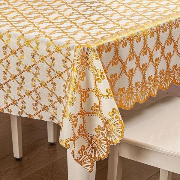 Toalha de mesa retangular em pvc, à prova d'água, anti-escaldadura, grossa, retangular, de plástico dourado, proteção para casa, café com borda curvada