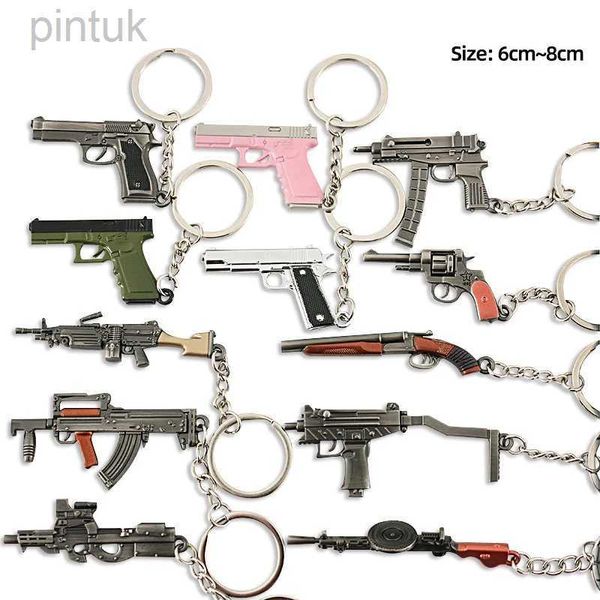 Chaveiros Lanyards Jogo Quente Chaveiro Jóias Arma Mini Gun Modelo Metal Pingente Chaveiro Moda Chaveiro Bolsa Porta-chaves de Carro Presente Para Crianças Homens Ldd240312