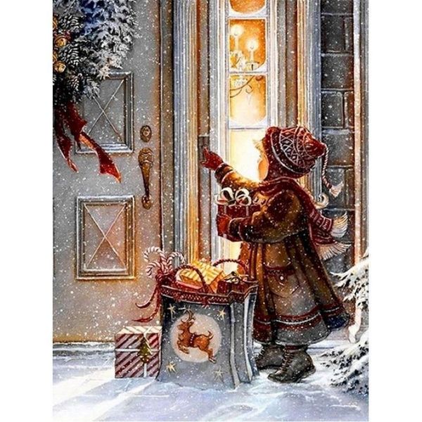 Dipinti Gatyztory Cornice Scena di neve di Natale Dipinto fai da te con i numeri Dipinto a mano Olio su tela Regalo Colorazione237D
