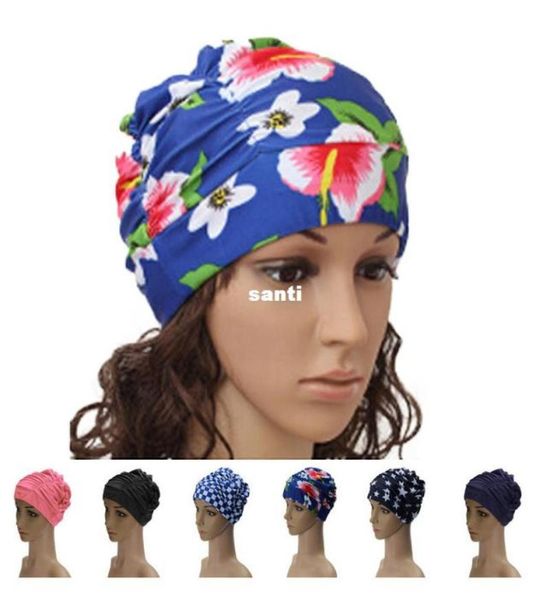 17 cores senhoras mulheres chapéu de natação natação turbante elástico mulher cabelo longo grande confortável natação caps3773311